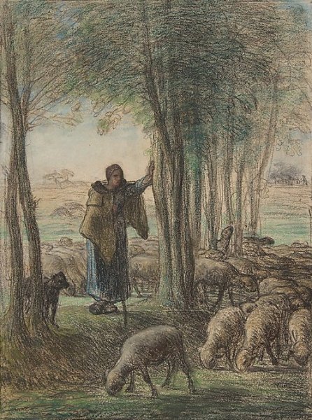 A Shepherdess and Her Flock in the Shade of Trees